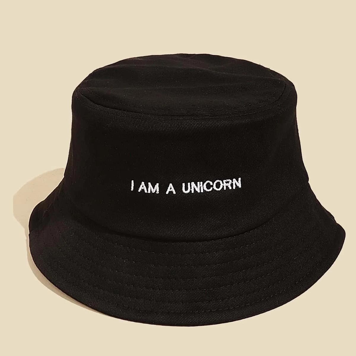 

Letter Embroidered Bucket Hat, Black