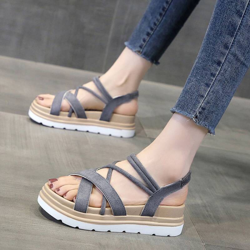 

Cross Strap Flatform Sandals, Light grey