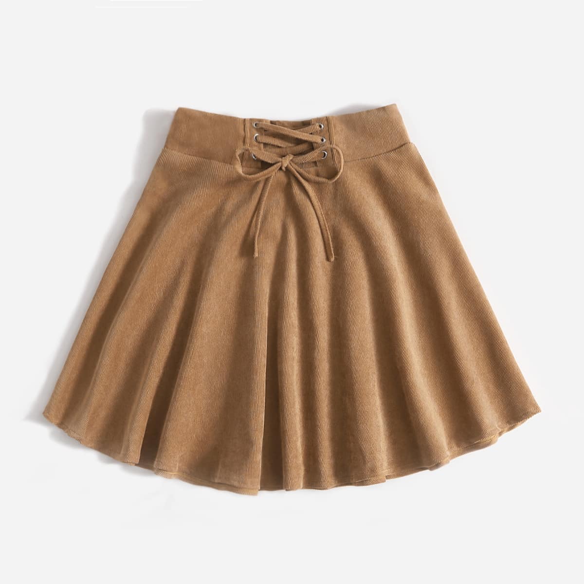 

Solid Corduroy Lace Up Skirt, Khaki