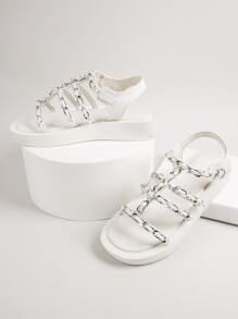 Dép bệt Nữ Khóa Chuỗi màu trơn Đúng mốt - trắng - Xem 2