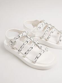 Dép bệt Nữ Khóa Chuỗi màu trơn Đúng mốt - trắng - Xem 4