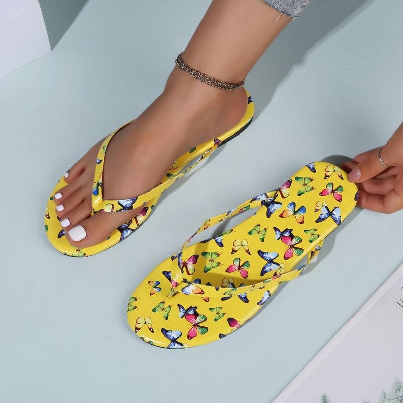 

Butterfly Pattern Flip Flops, Yellow