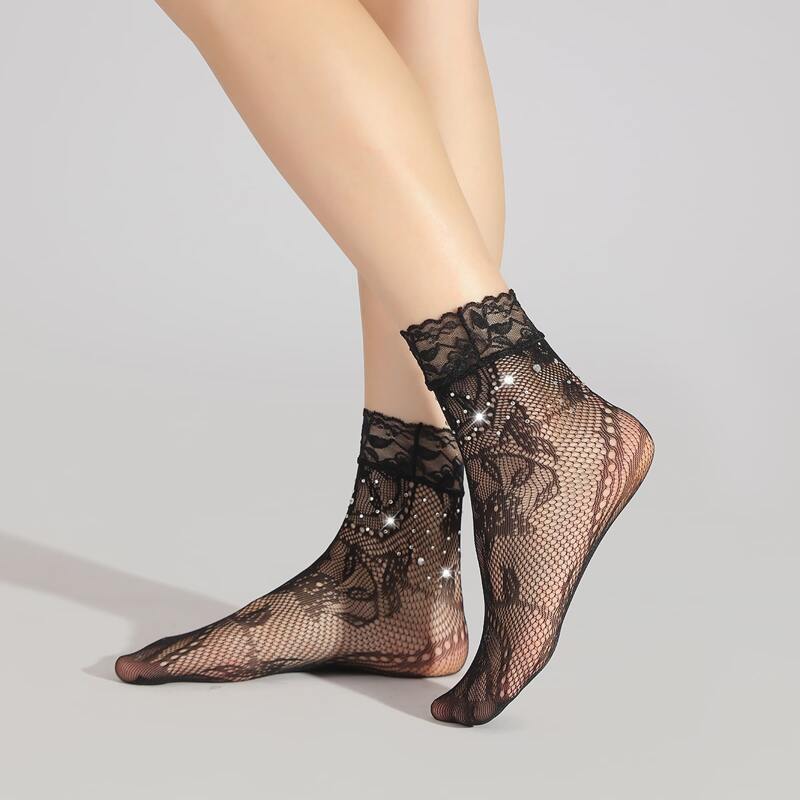 

Rhinestone Decor Fishnet Socks, Black