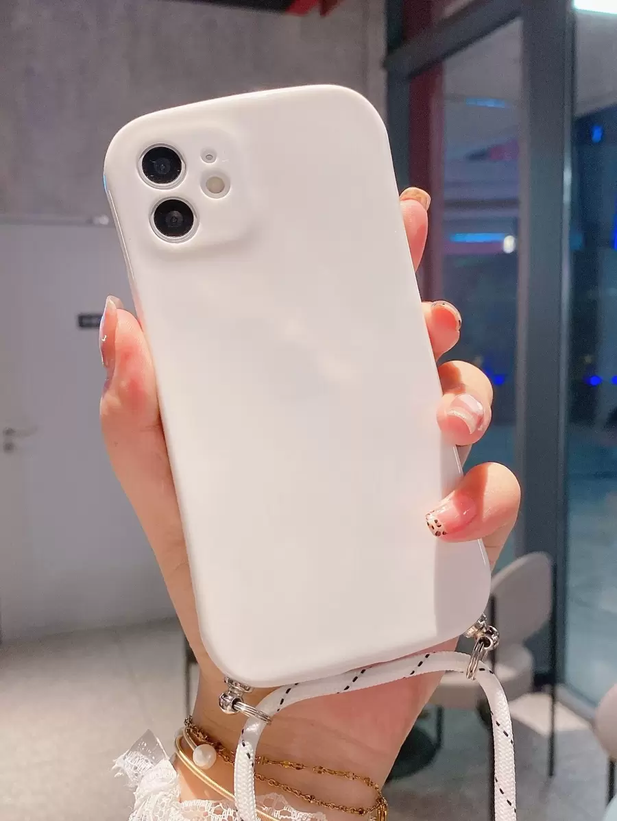 Simple Phone Case With Rope - White - View 1