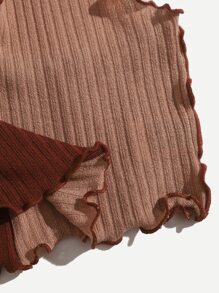 SHEIN EZwear Lettuce Trim Halter Top - Brown - View 3