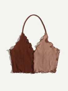 SHEIN EZwear Lettuce Trim Halter Top - Brown - View 4