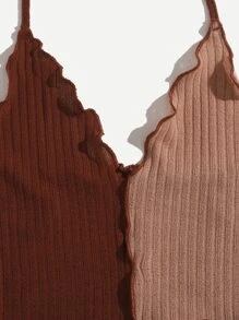 SHEIN EZwear Lettuce Trim Halter Top - Brown - View 5