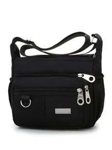 輕便商務休閒簡約多隔層斜背包適合青少年女孩女大學生、菜鳥和白領非常適合辦公室、大學、工作、商務、通勤 - 黑色 - 查看 1