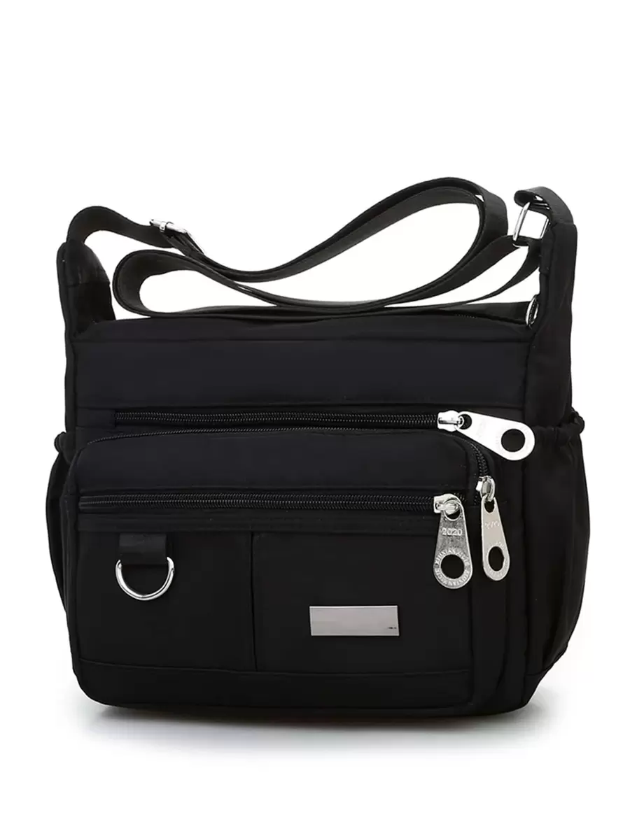 輕便商務休閒簡約多隔層斜背包適合青少年女孩女大學生、菜鳥和白領非常適合辦公室、大學、工作、商務、通勤 - 黑色 - 查看 1