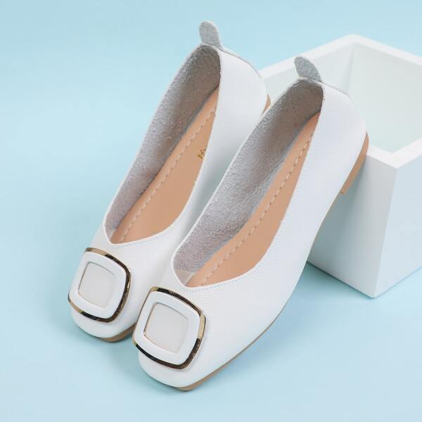 

Square Toe Slip On Flats, White