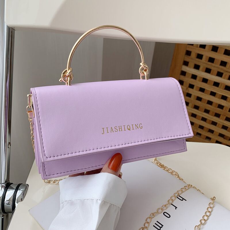 

Metal Handle Flap Satchel Bag, Purple