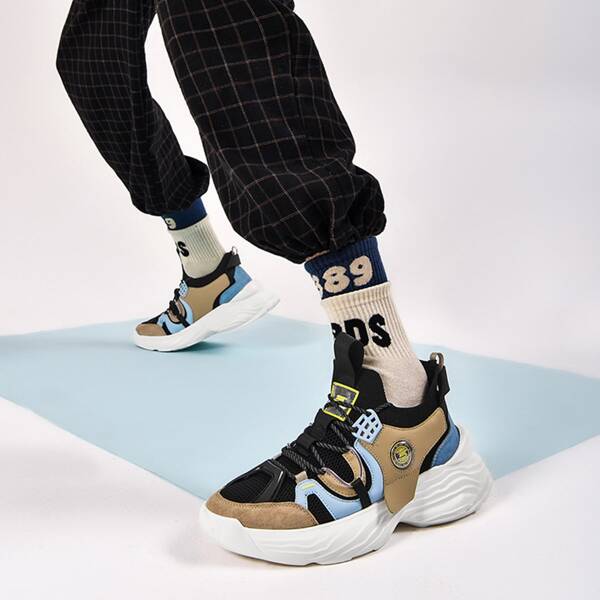 

Men Lace Up Decor Colorblock Chunky Sneakers, Multicolor