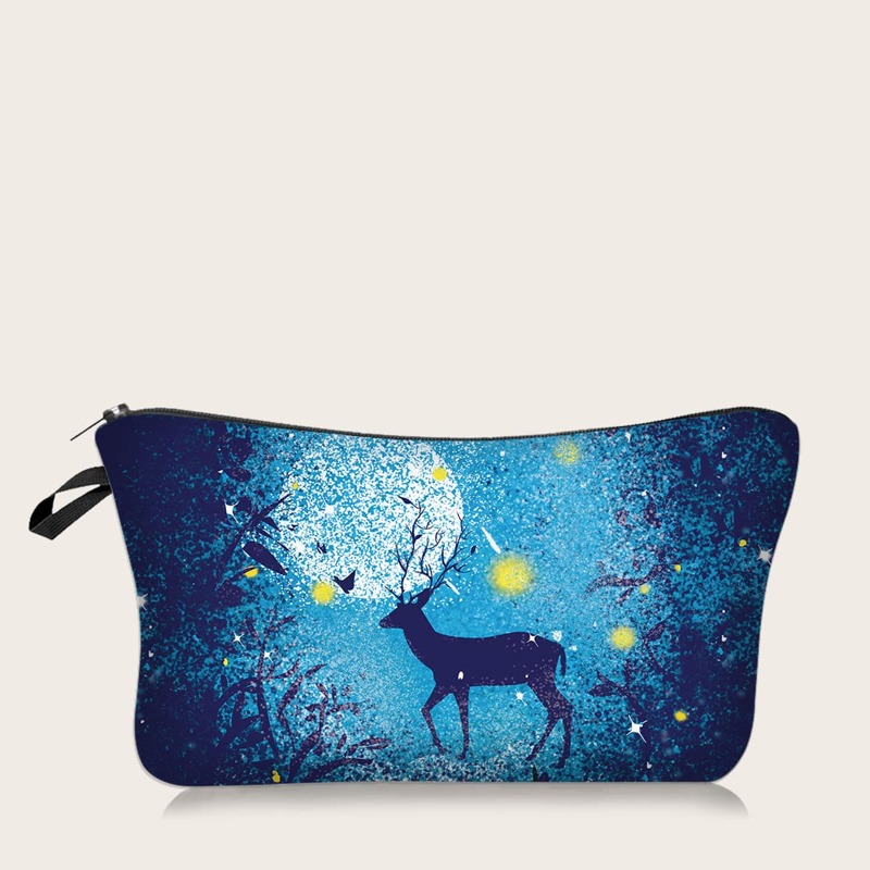 

Deer Pattern Zipper Makeup Bag, Blue
