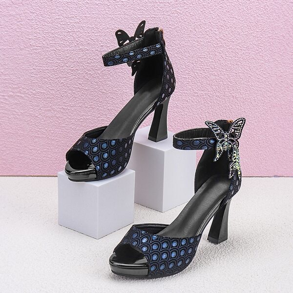 

Butterfly Appliques Ankle Strap Pumps, Black