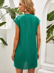 Vestido túnico unicolor escote V - Verde - Ver 2