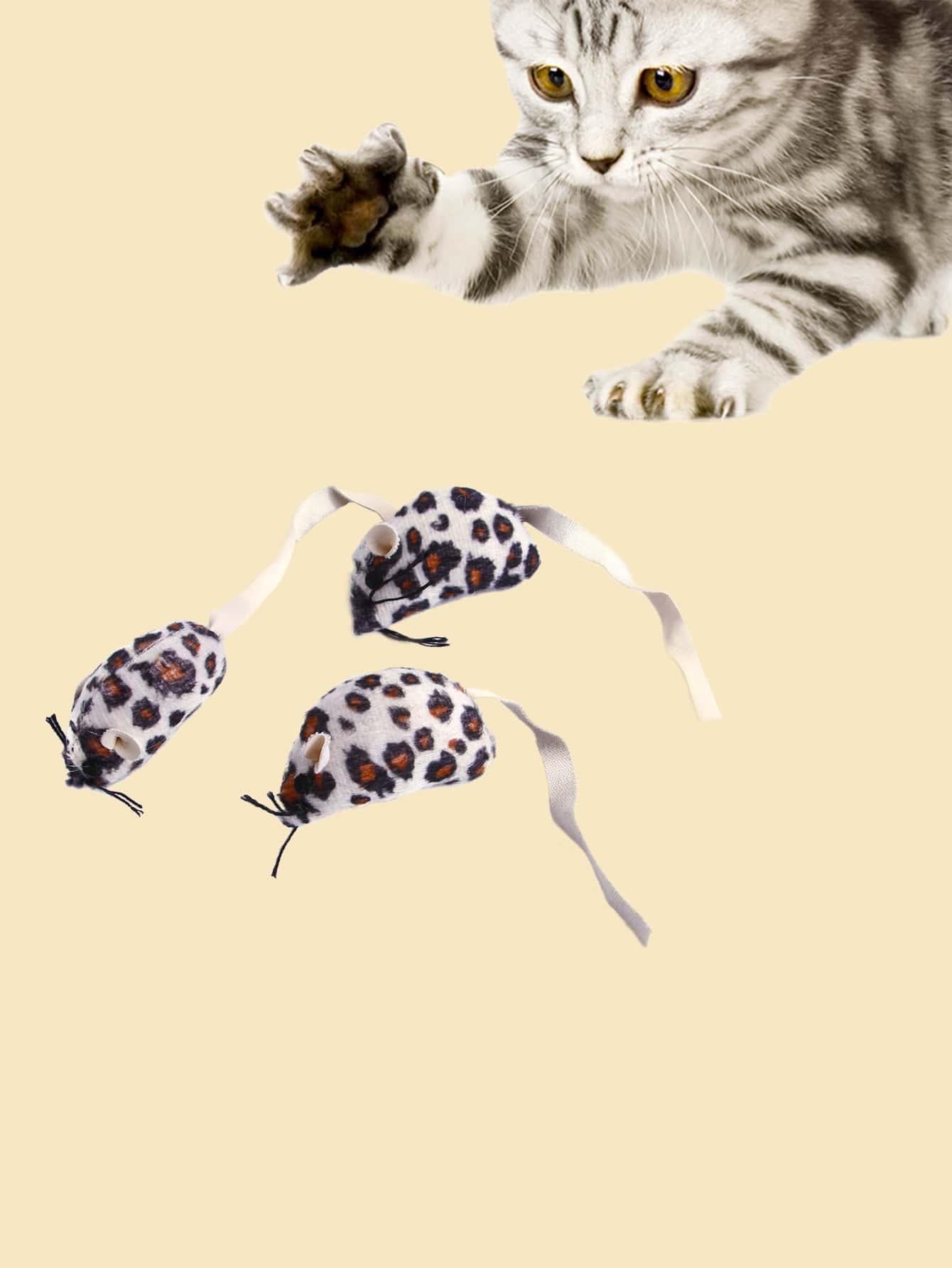 1入組豹紋印花鼠標逗貓棒玩具 - 彩色 - 查看 1