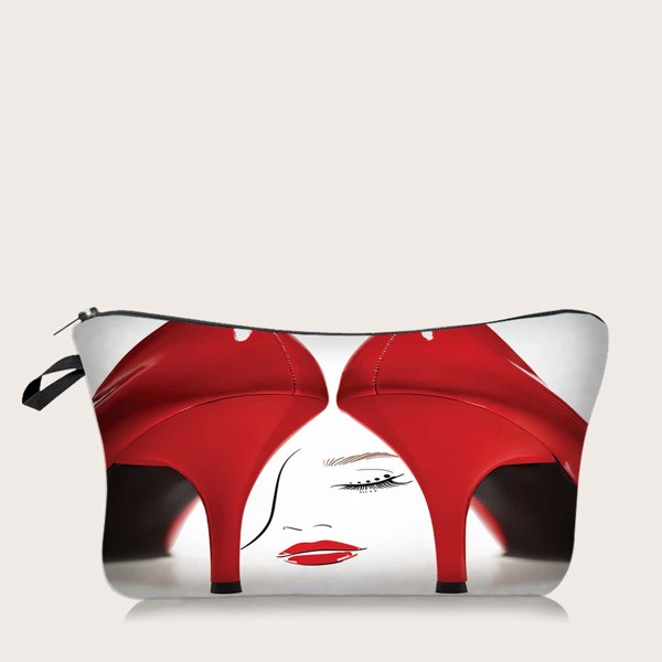 

High Heel Painted Zipper Makeup Bag, Red