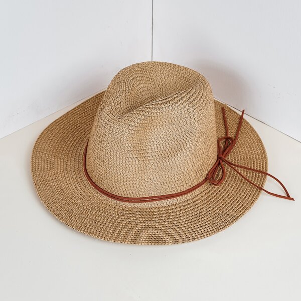 

Bow Knot Decor Straw Hat, Khaki