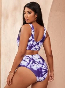 Plus Size Tie Dye Knot Front Bikini Set Summer Beach - Multicolor - View 2