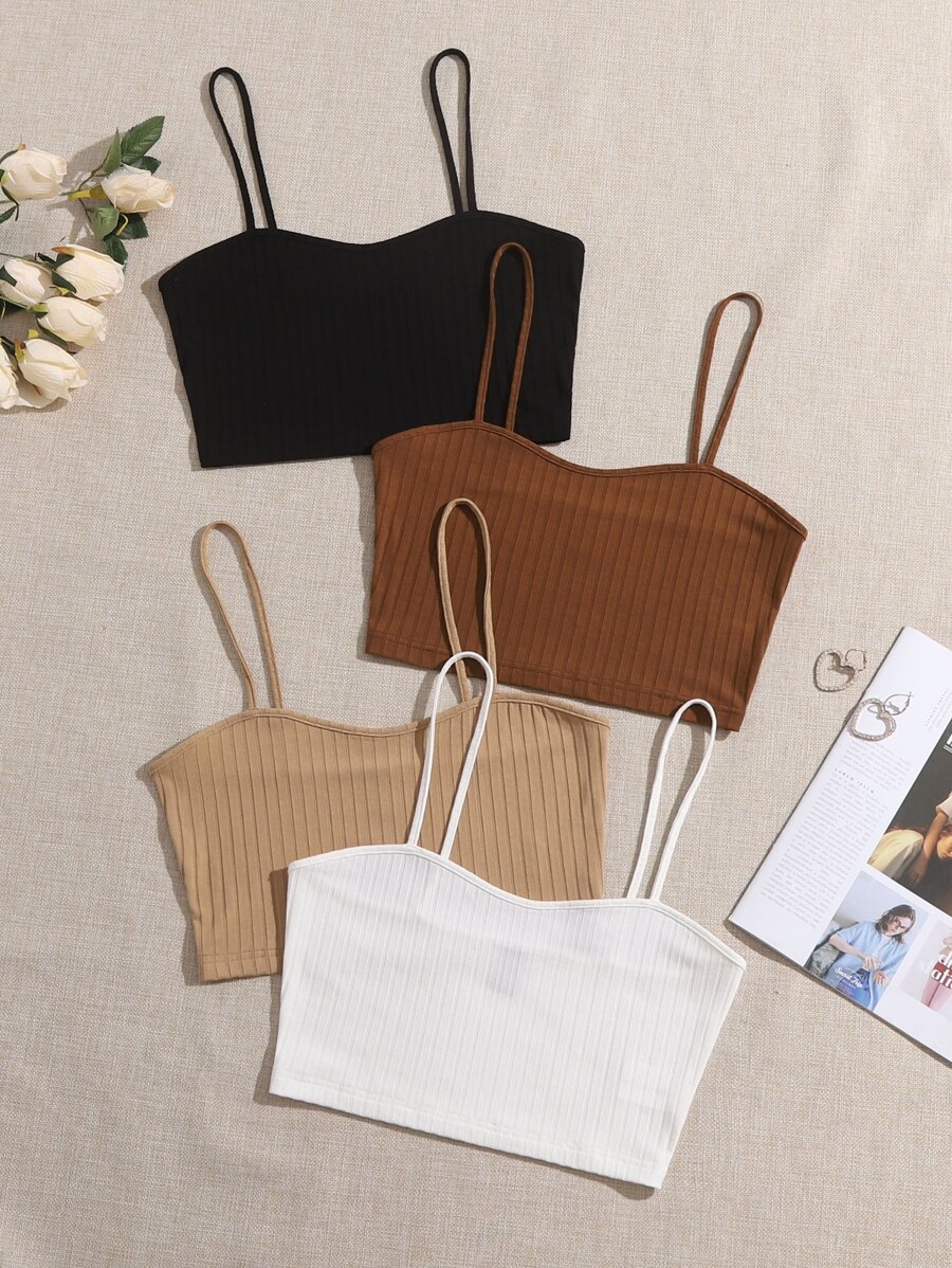 Muchica 4件裝羅紋針織短款吊帶上衣 - 彩色 - 查看 1