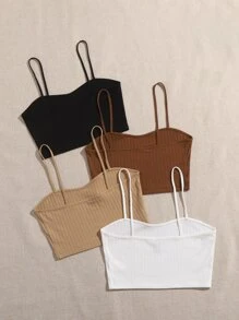 Muchica 4件裝羅紋針織短款吊帶上衣 - 彩色 - 查看 2