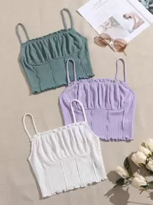 Muchica 3 件装褶皱胸边荷叶边吊带背心 - 彩色 - 查看 1