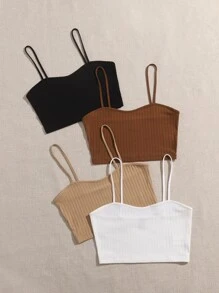 Muchica 4件裝羅紋針織短款吊帶上衣 - 彩色 - 查看 4