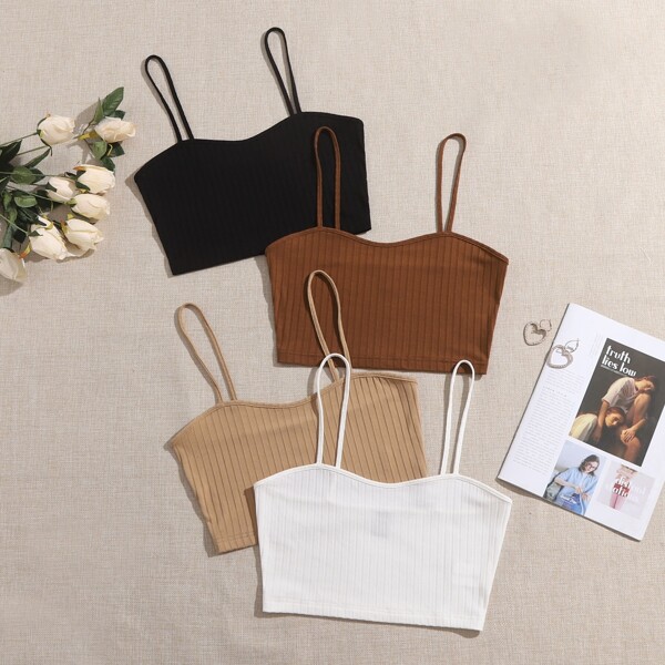 

4 Pack Rib-knit Crop Cami Top, Multicolor