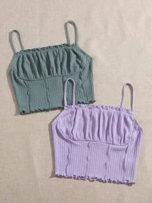 Muchica 3 件装褶皱胸边荷叶边吊带背心 - 彩色 - 查看 4