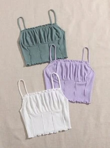 Muchica 3 件装褶皱胸边荷叶边吊带背心 - 彩色 - 查看 5