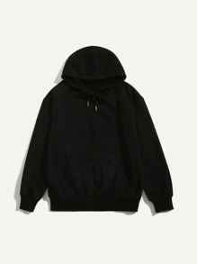 SHEIN Unity 素色抽繩連帽衫 - 黑色 - 查看 3