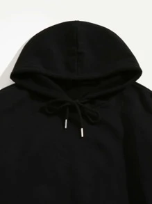 SHEIN Unity 素色抽繩連帽衫 - 黑色 - 查看 4