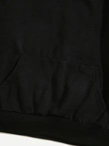 SHEIN Unity 素色抽繩連帽衫 - 黑色 - 查看 5