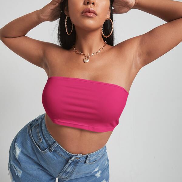 

Plus Solid Crop Tube Top, Hot pink