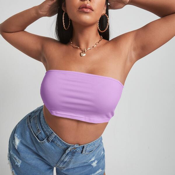 

Plus Solid Crop Tube Top, Purple