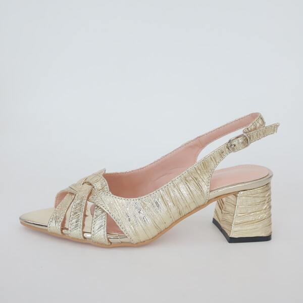 

Metallic Peep Toe Slingback Pumps, Gold