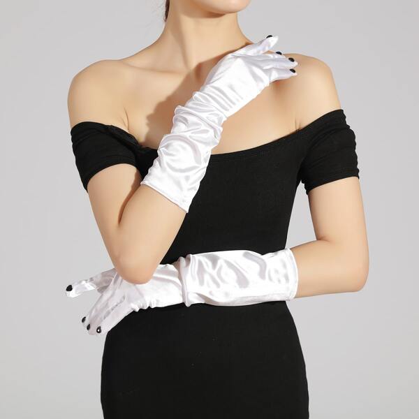 

Heart Decor Long Gloves, White