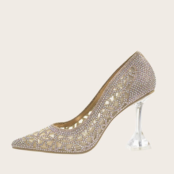 

Allover Rhinestone Decor Stiletto Court Heels, Rose gold