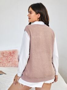 Calvaya Plus Cable Knit Sweater Vest Without Blouse - Dusty Pink - View 2