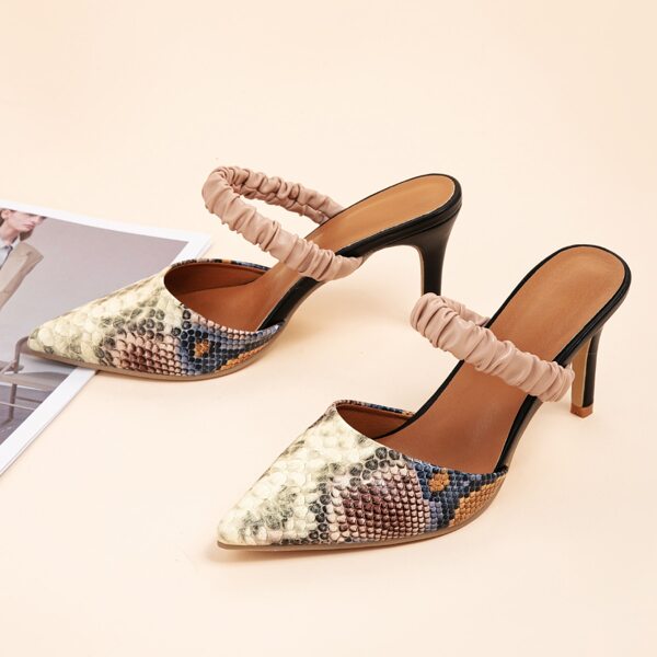 

Snakeskin Print Ruched Mule Heels, Multicolor