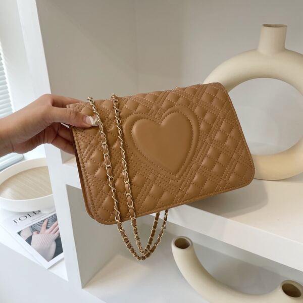

Quilted Chain Shoulder Bag, Khaki