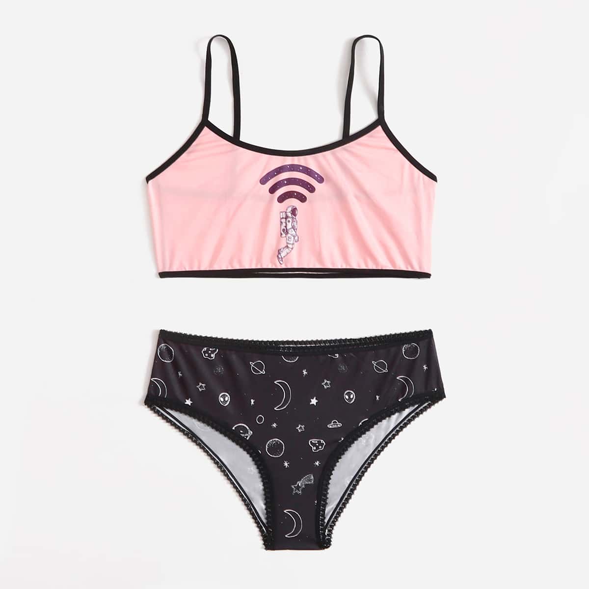

Space Print Lingerie Set, Multicolor