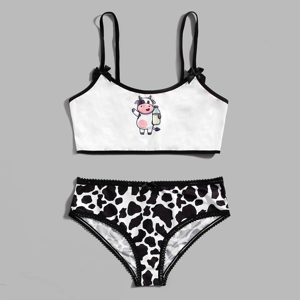 

Cartoon Cow Print Lingerie Set, Multicolor