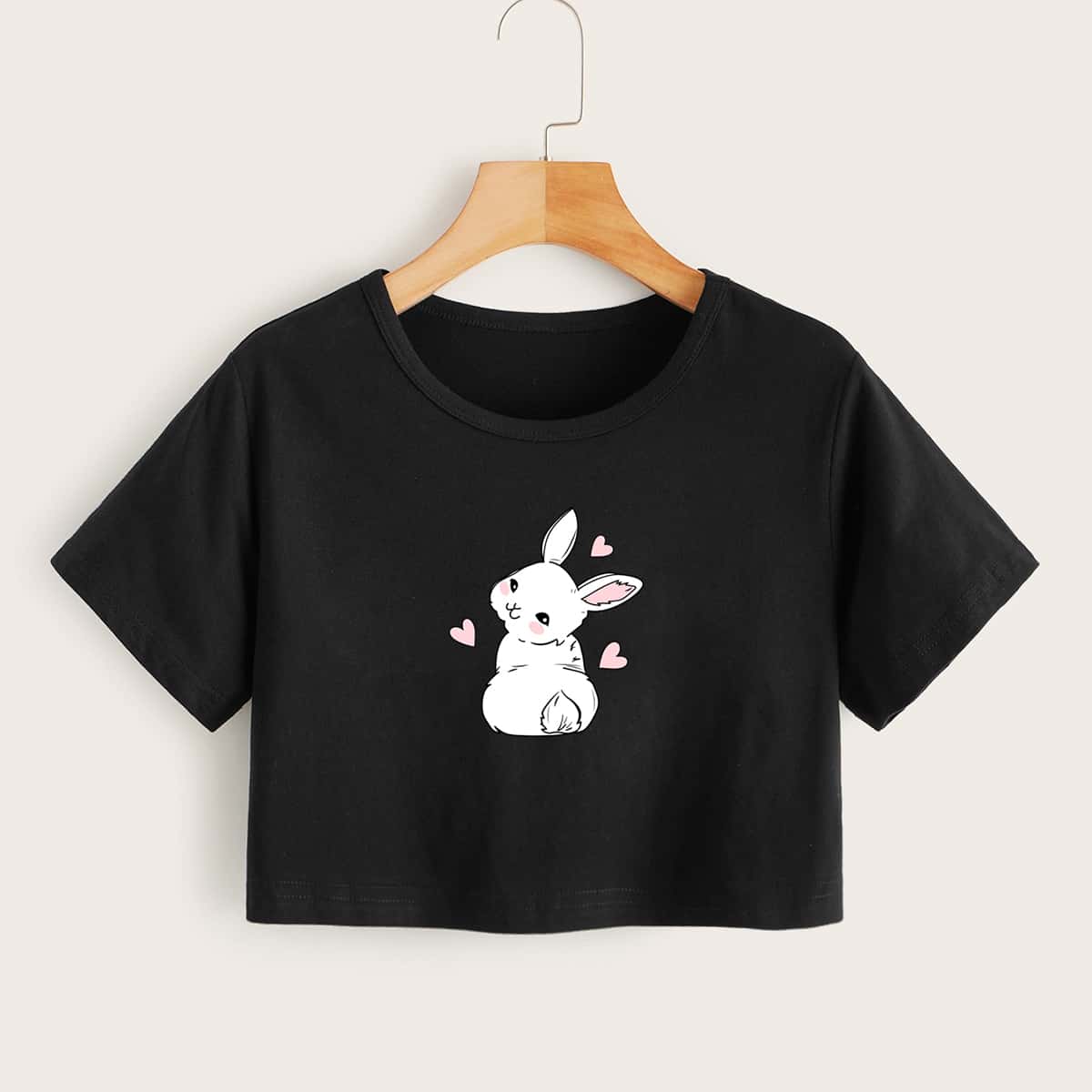 

Cartoon Rabbit Graphic Boxy Tee, Black