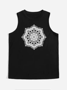 SHEIN Floral Print Tank Top - Black - View 3