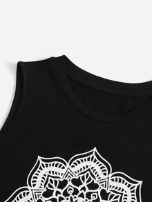 SHEIN Floral Print Tank Top - Black - View 4