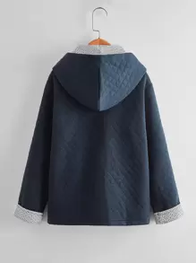 SHEIN اولاد معطف مقنع طباعة هندسية مبطنة جيب مائل
