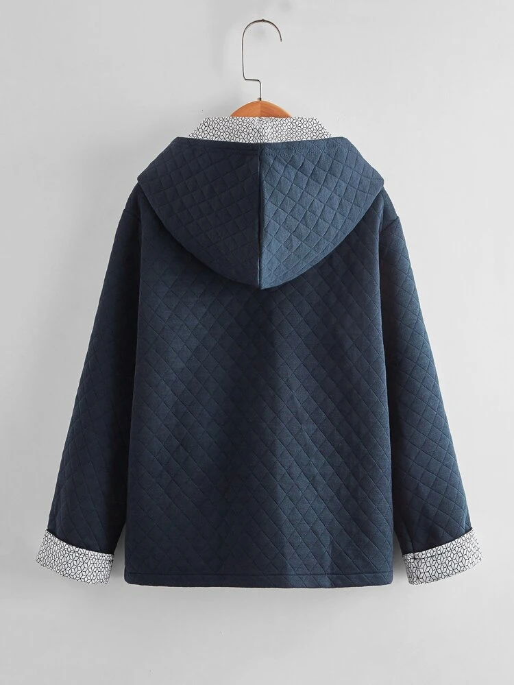 Boys Geo Print Lined Slant Pocket Hooded Coat