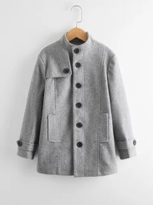 SHEIN Boys Flap Detail Button Through Coat - Grey - View 1