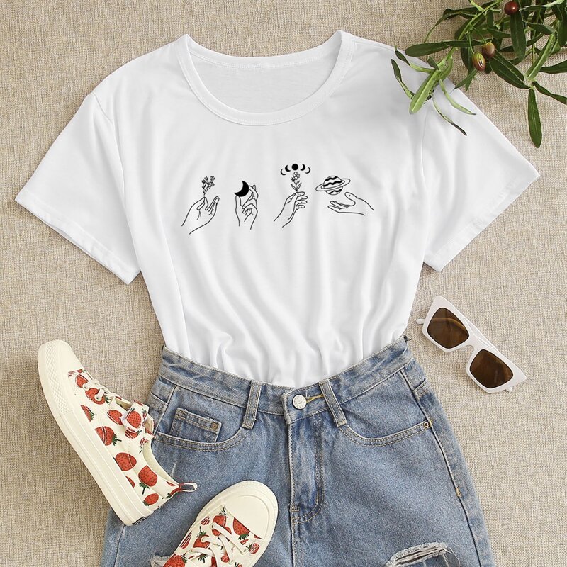 

Hand & Moon Graphic Tee, White
